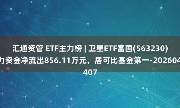汇通资管 ETF主力榜 | 卫星ETF富国(563230)主力资金净流出856.11万元，居可比基金第一-20260407